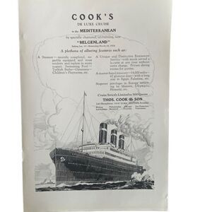 Vintage 1923 Cook’s De Luxe Cruise Belgenland Ad Advertisment